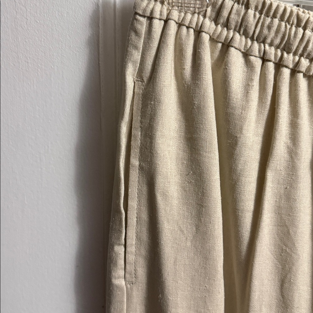 MAX STUDIO LONDON OYSTER LINEN WIDE LEG PANTS DRAWSTRING MID RISE NWT! - Picture 7 of 7